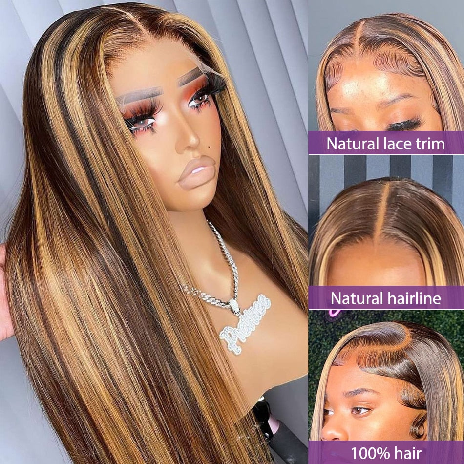 Wigirl 30 32 Inch Highlight Ombre Straight 13x4 Lace Front Human Hair Wigs 4/27 Colored Bone Straight Lace Frontal Wig For Women