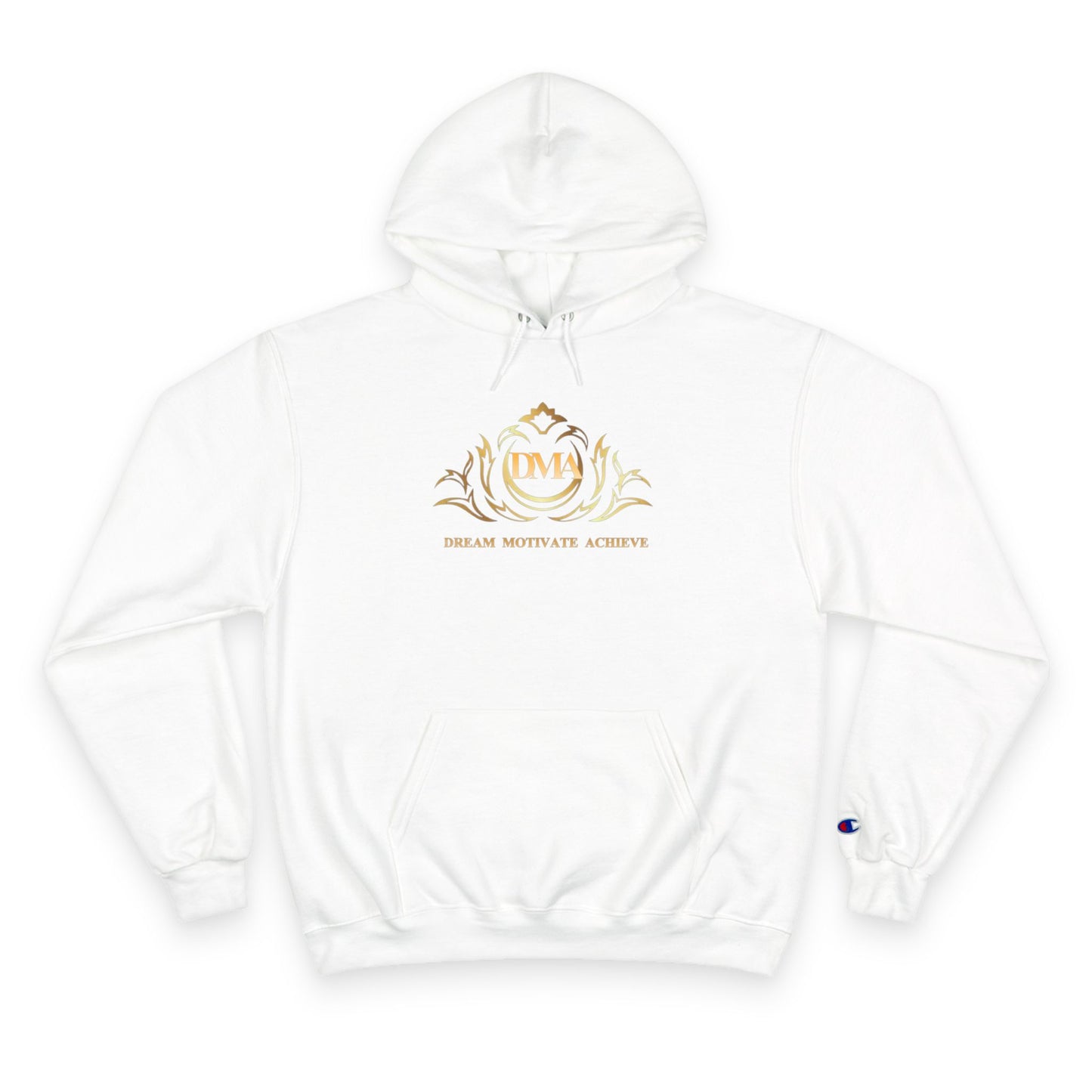 Champion White Hoodie — 'Dream. Motivate. Achieve.' Gold Crest Athletic Pullover