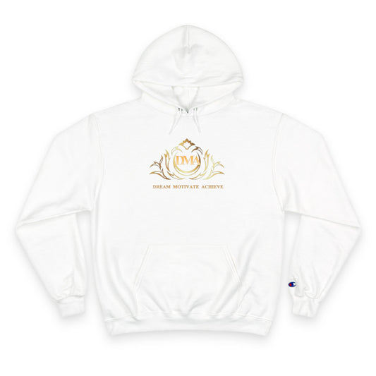 Champion White Hoodie — 'Dream. Motivate. Achieve.' Gold Crest Athletic Pullover