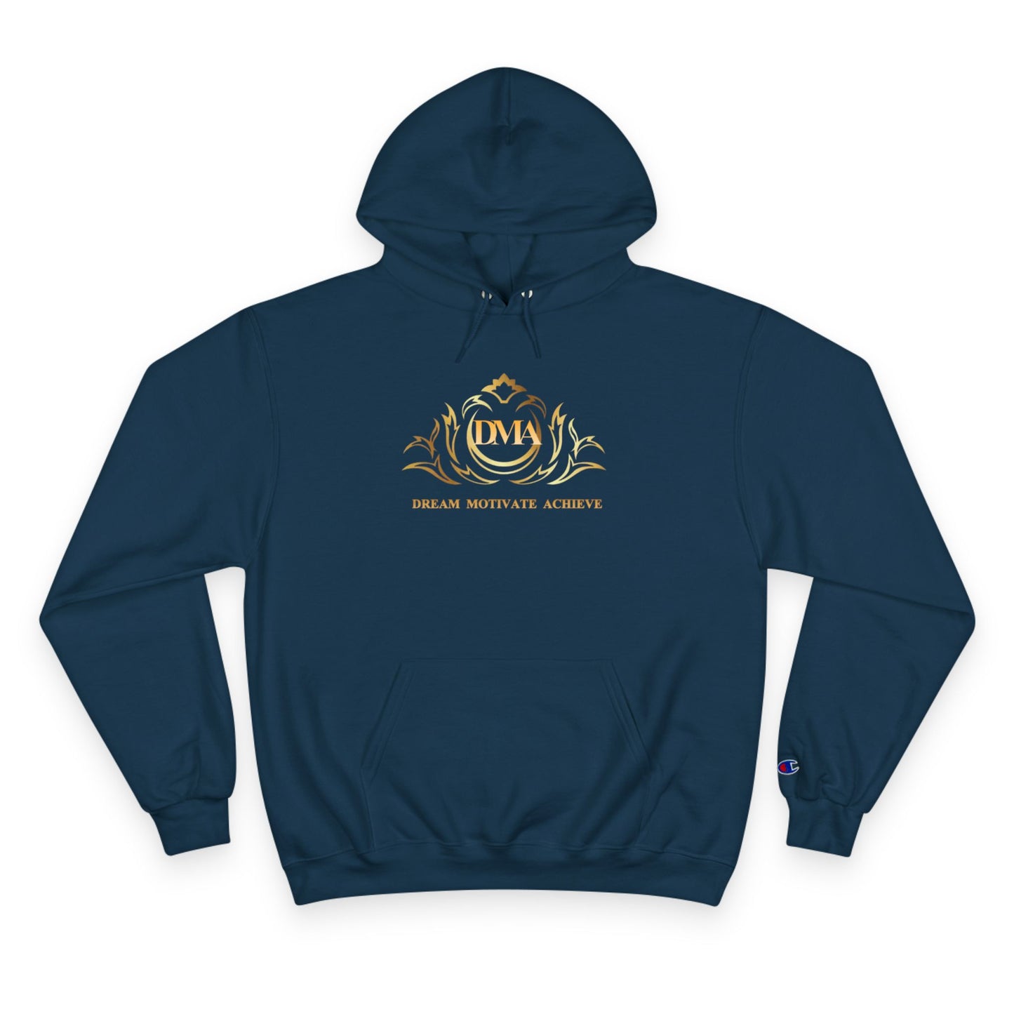 Champion White Hoodie — 'Dream. Motivate. Achieve.' Gold Crest Athletic Pullover