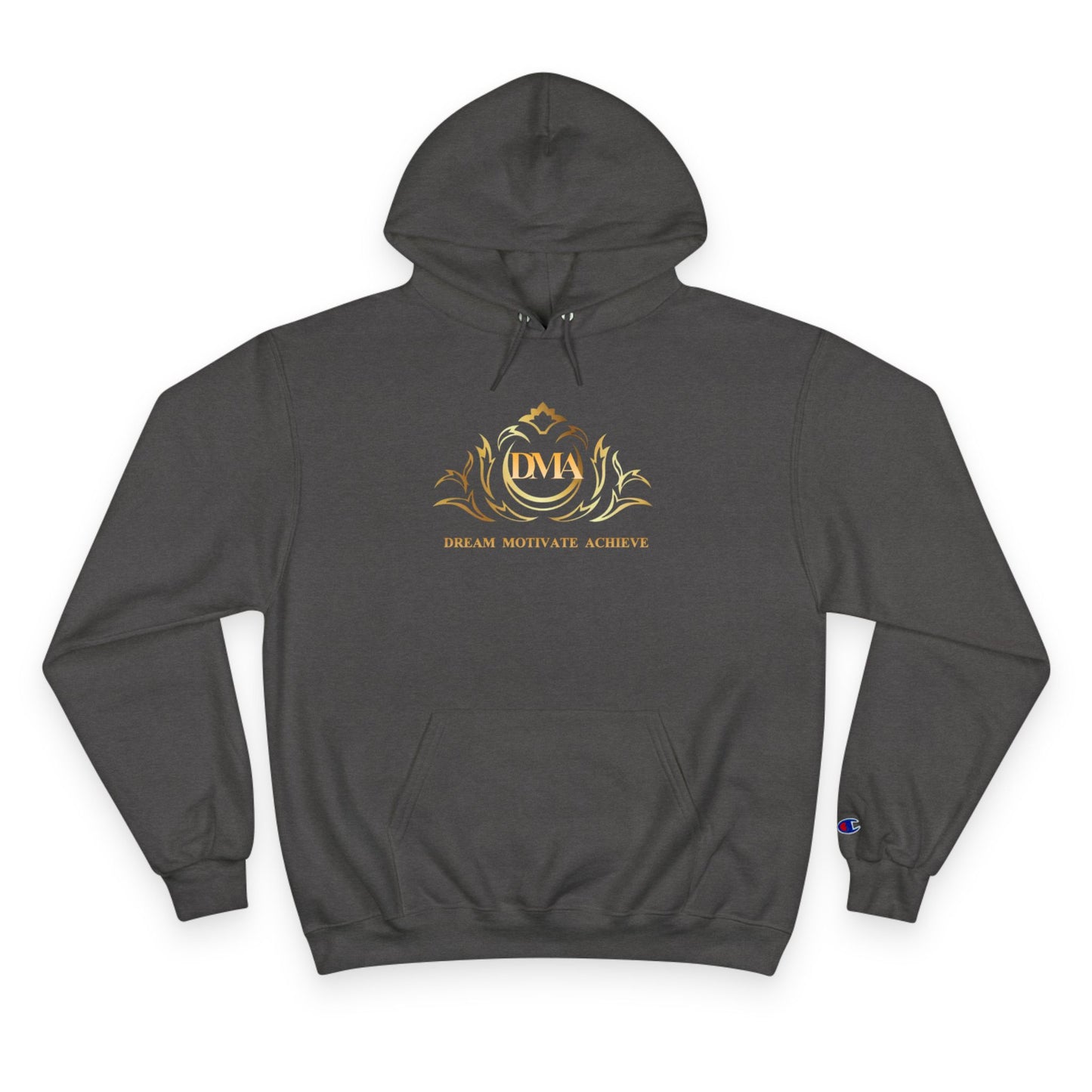 Champion White Hoodie — 'Dream. Motivate. Achieve.' Gold Crest Athletic Pullover