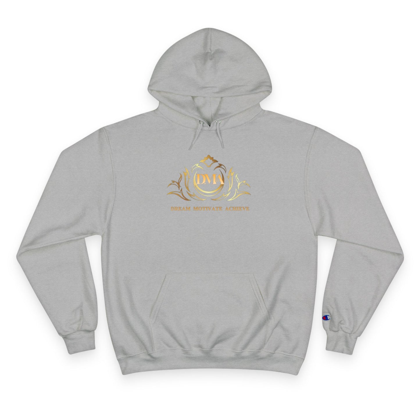 Champion White Hoodie — 'Dream. Motivate. Achieve.' Gold Crest Athletic Pullover