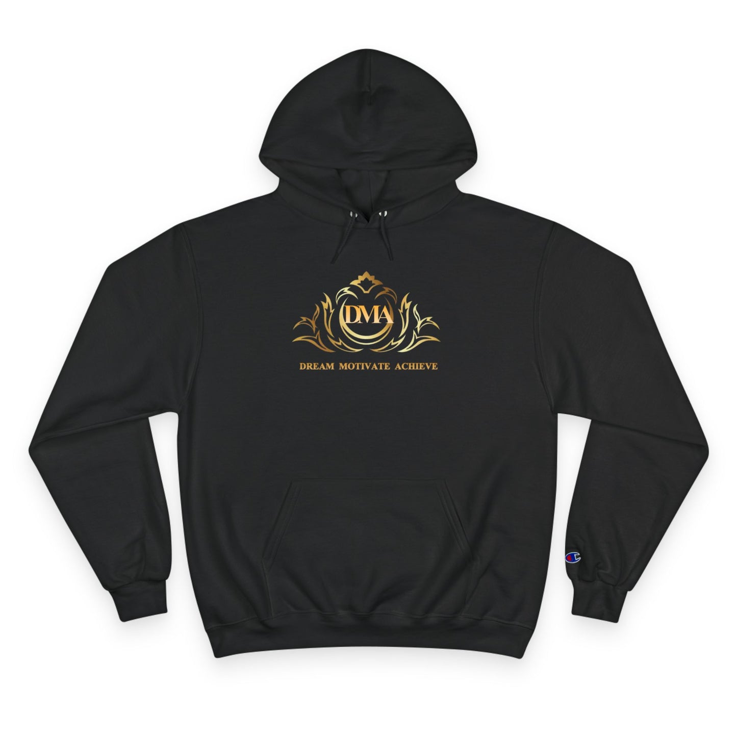 Champion White Hoodie — 'Dream. Motivate. Achieve.' Gold Crest Athletic Pullover