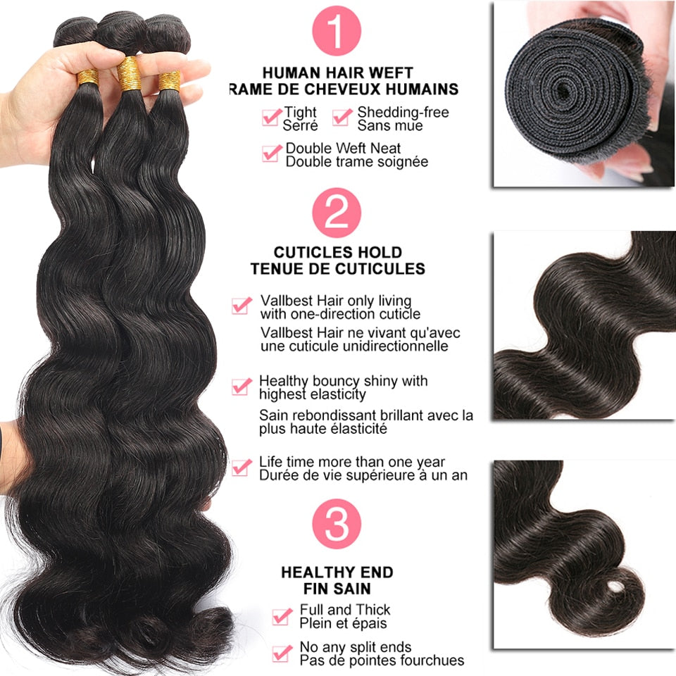 Brazilian Body Wave Human Hair Bundles Natural Hair Weave 3/4 Bundles Deal 8-30 Inch Machine Double Weft Bundles Hair Extensions