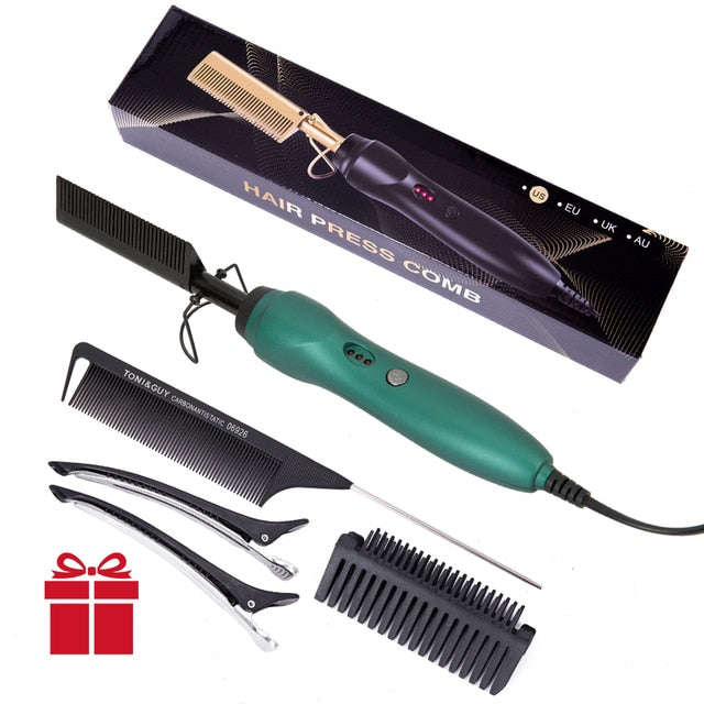Leeons Black Hot Comb Hair Straightener Flat Iron Electric Hot Heating Comb Wet And Dry Hair Curler Straight Styler Curling Iron